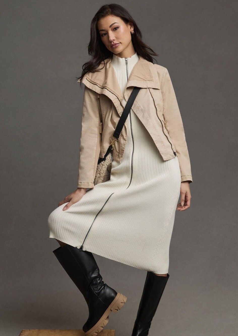 Anthropologie Marrakech Jacket Boho Moto Preppy Stretch Khaki Preppy Small NWT